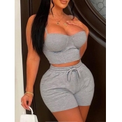 LW SXY Plus Size Crop Top Drawstring Shorts Set