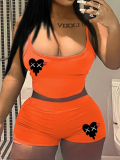 LW Cami Heart Print Skinny Shorts Set