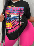 LW Plus Size Racing Car Letter Print Shorts Set