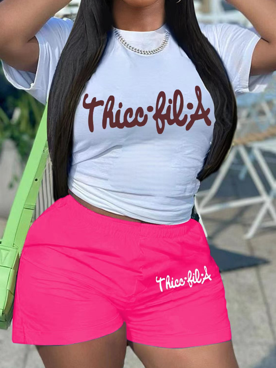 LW Plus Size Letter Print Skinny Shorts Set
