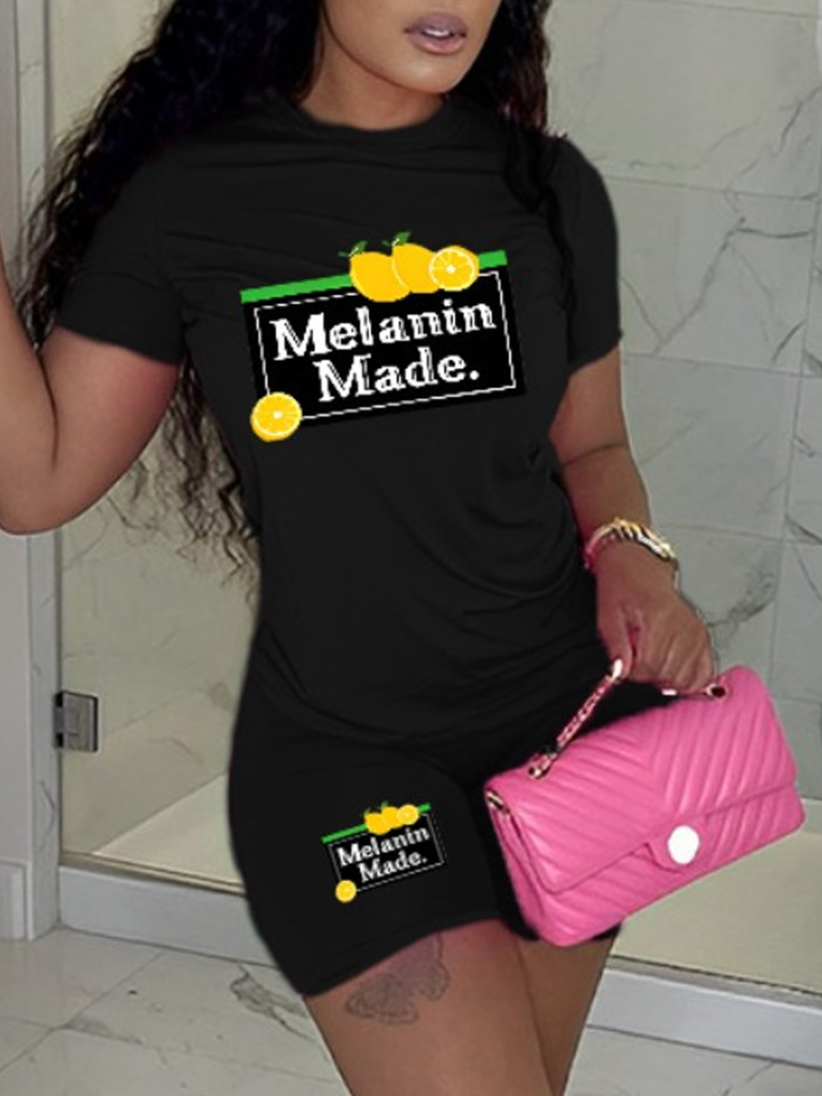 LW Lemon Melanin Letter Print Shorts Set