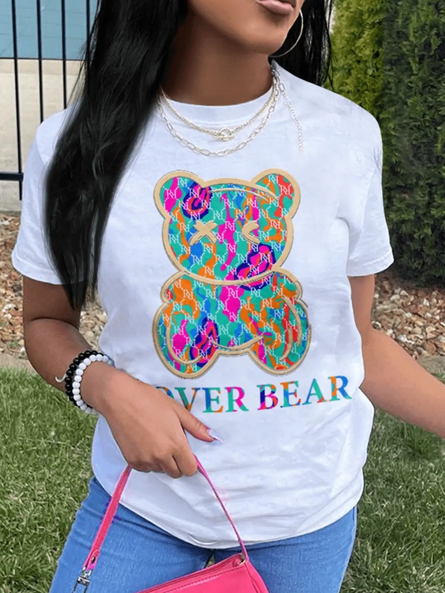 LW Plus Size Lover Bear Letter Print T-shirt