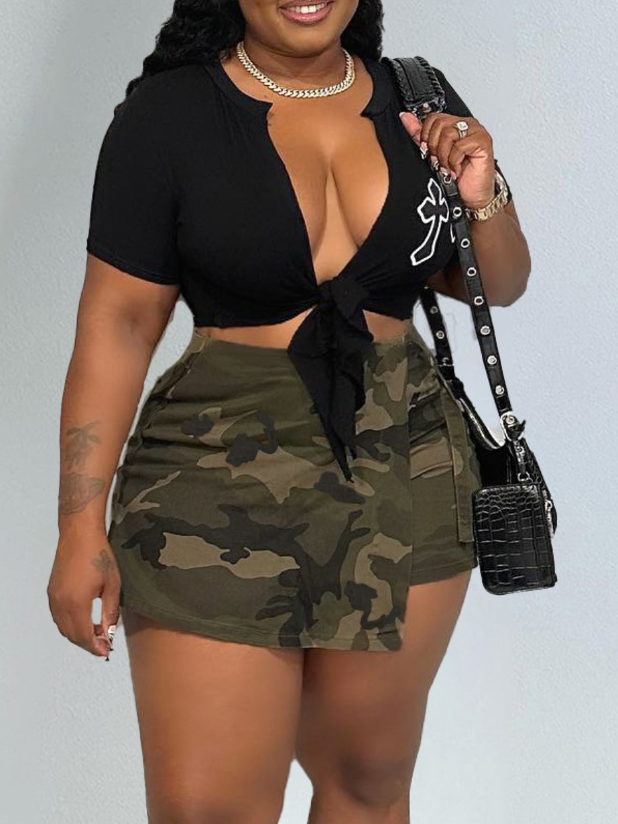 LW Plus Size Camo Print Bandage Design Denim Short