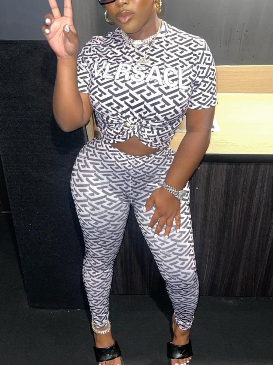 LW Geometric Letter Print Pants Set