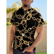 LW COTTON Men Round Neck Chain Print T-shirt