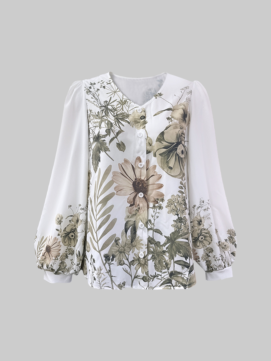 LW Lantern Sleeve Floral Print Blouse