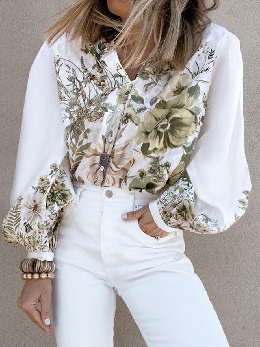 LW Lantern Sleeve Floral Print Blouse