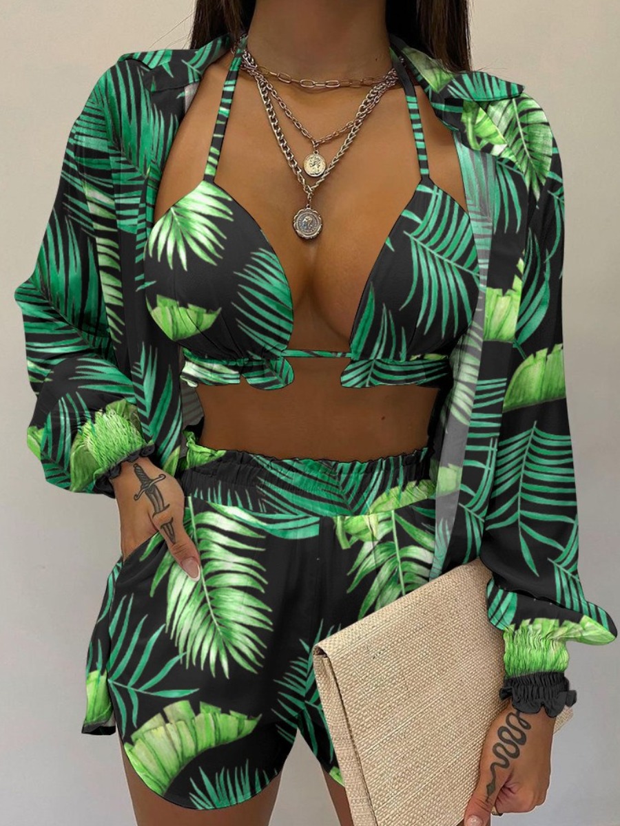LW Plus Size Lantern Sleeve Floral Print Three-pie