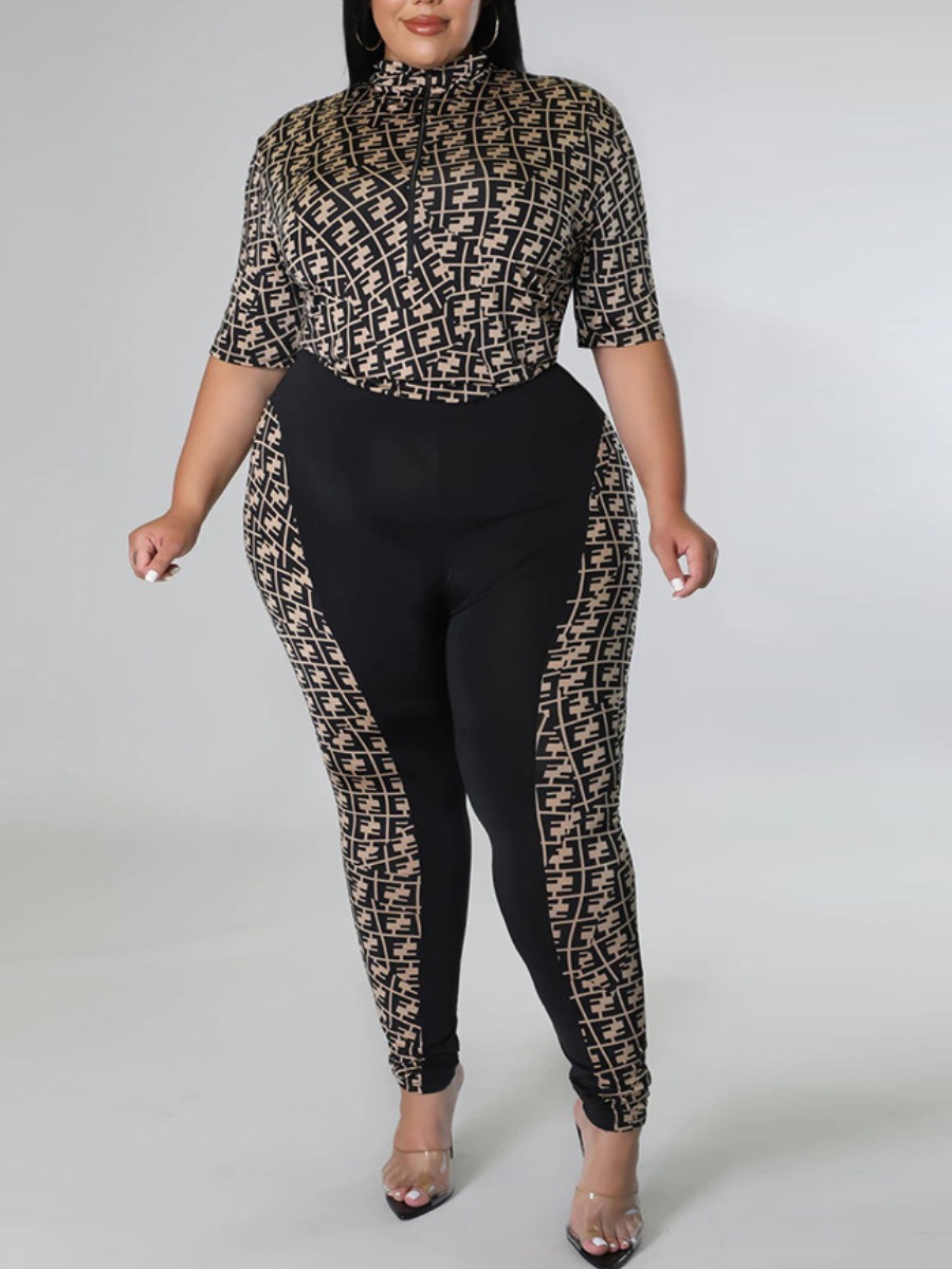 LW Plus Size Geometric Print Zipper Design Pants S