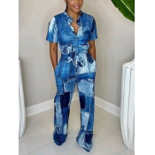 LW Plus Size Imitation Denim Bandage Pocket Design
