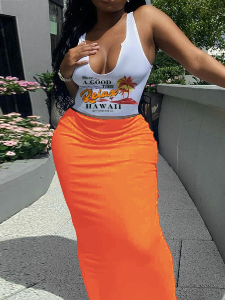 LW Plus Size Cami Letter Print Skinny Skirt Set