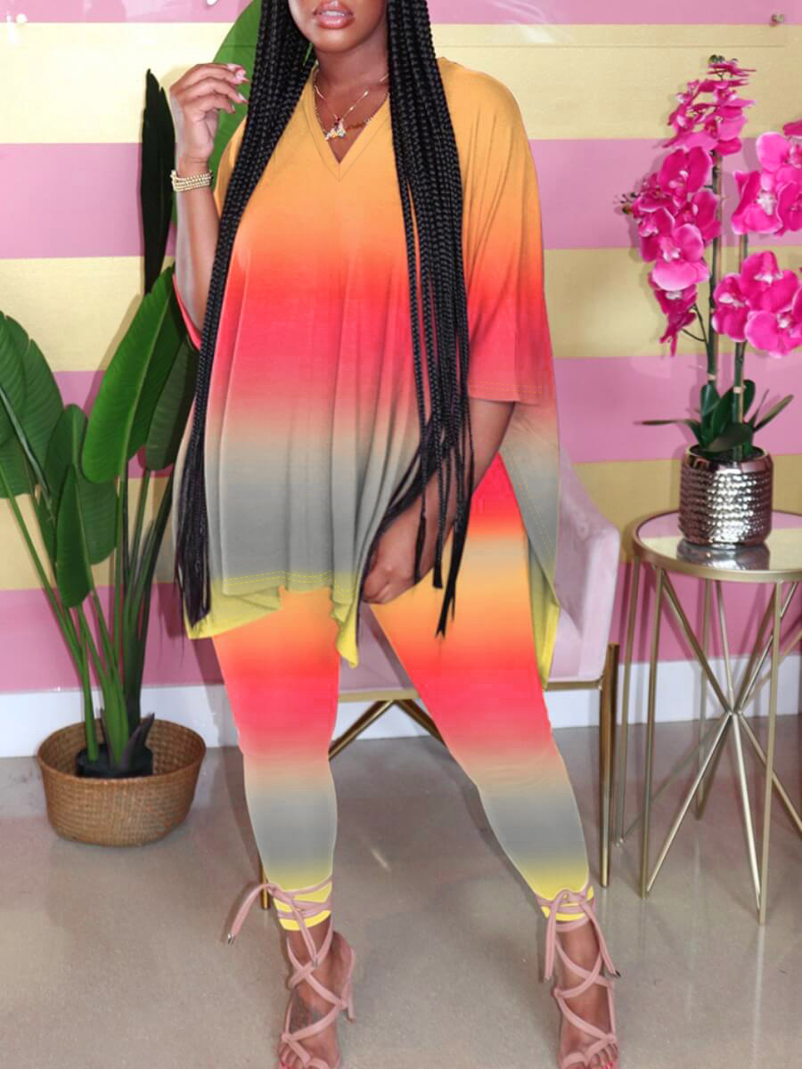 LW Plus Size V Neck Gradient Pants Set