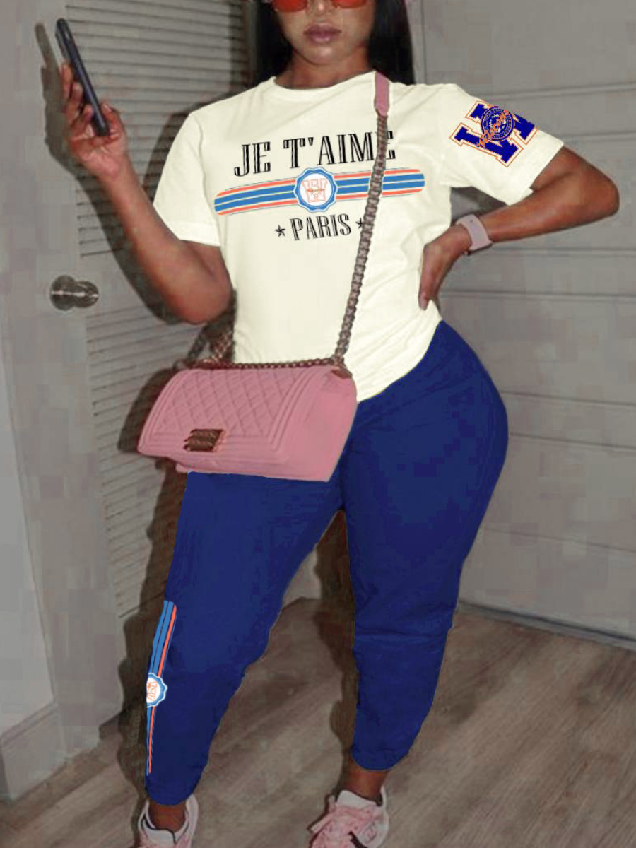 LW Plus Size Letter Print Striped Skinny Pants Set
