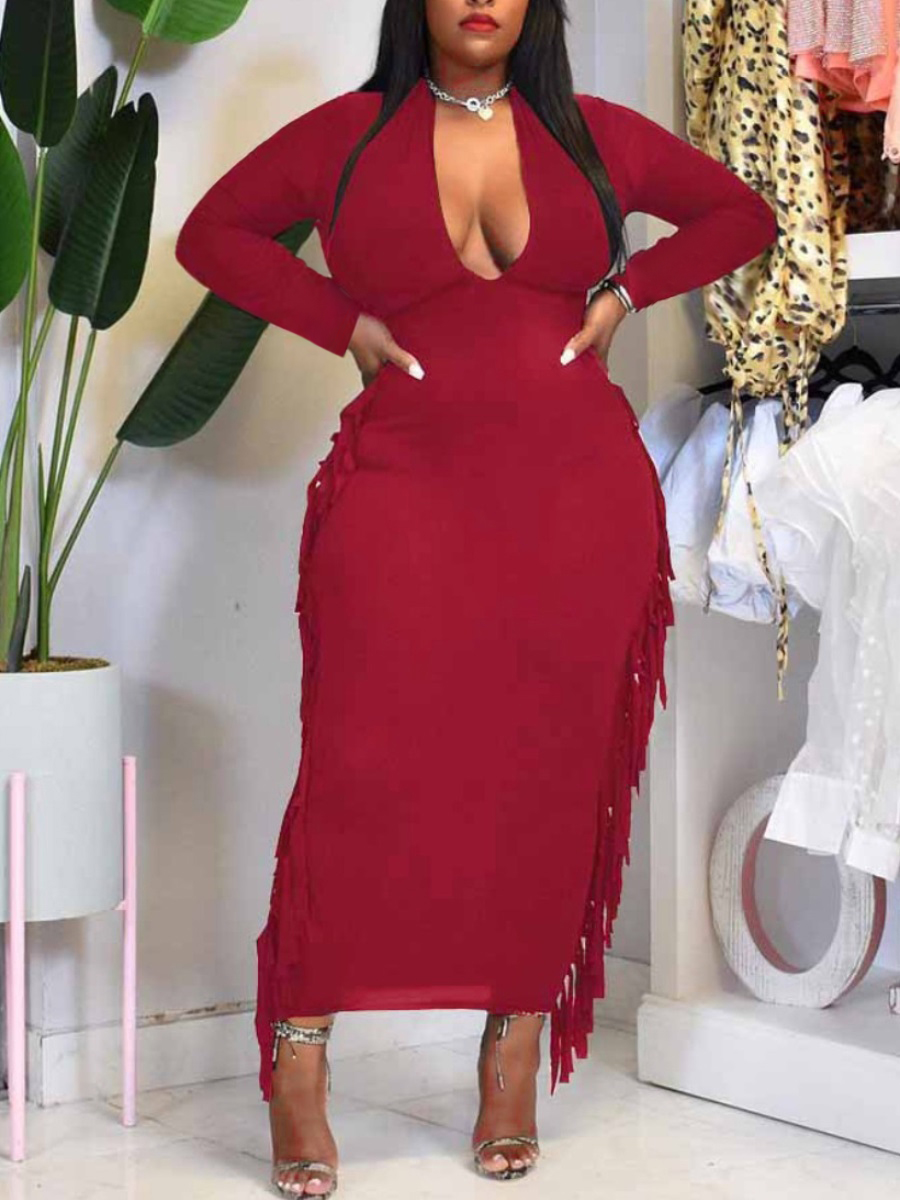 LW SXY Plus Size Tassel Design Bodycon Dress