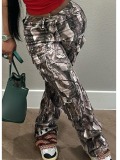 LW Mid Waist Mixed Print Side Pocket Cargo Pants