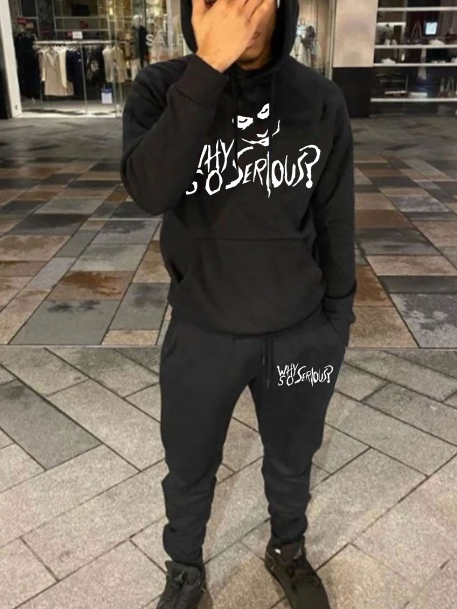 LW Men Letter Print Kangaroo Pocket Design Tracksu