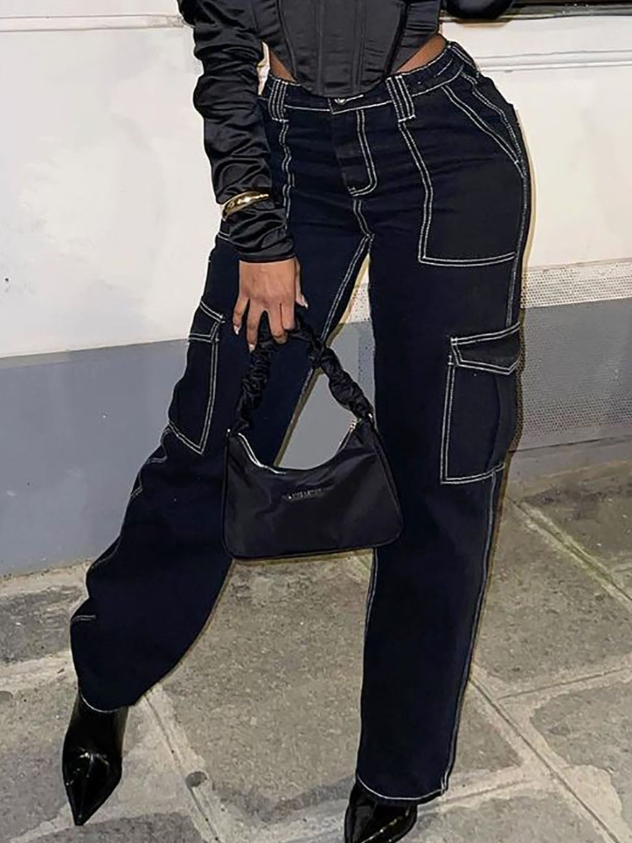 LW Pocket Design Solid Color Pants