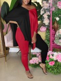 LW Plus Size V Neck Side Split Patchwork Loose Pants Set