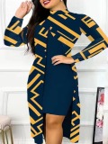 LW Plus Size Geometric Print High Split Dress Set