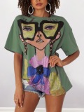 LW COTTON Dropped Shoulder Sequined Figure Print T-shirt
