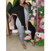 LW BASICS Plus Size V Neck Side Split Patchwork Lo