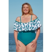 LW Plus Size Spandex Ruffle Floral Skinny One Piec