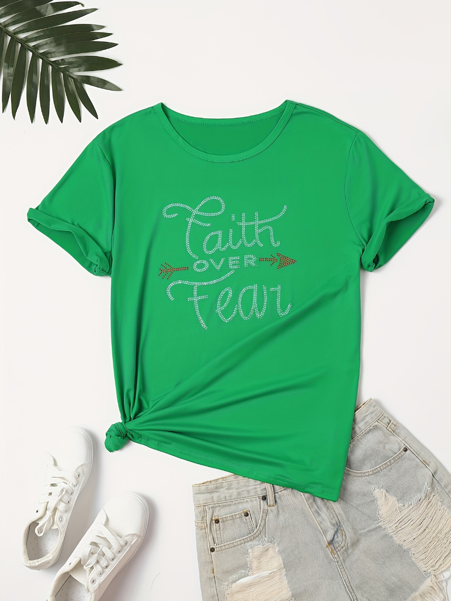LW Plus Size Rhinestone Faith Letter T-shirt