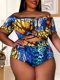 LW BASICS Plus Size Off The Shoulder Mixed Print Tankini