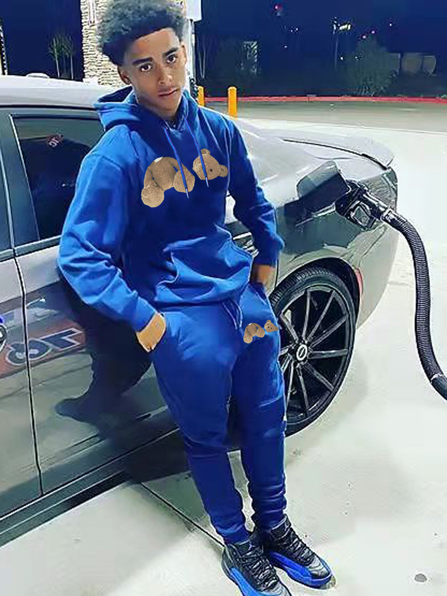 LW Men Letter Print Kangaroo Pocket Tracksuit Set