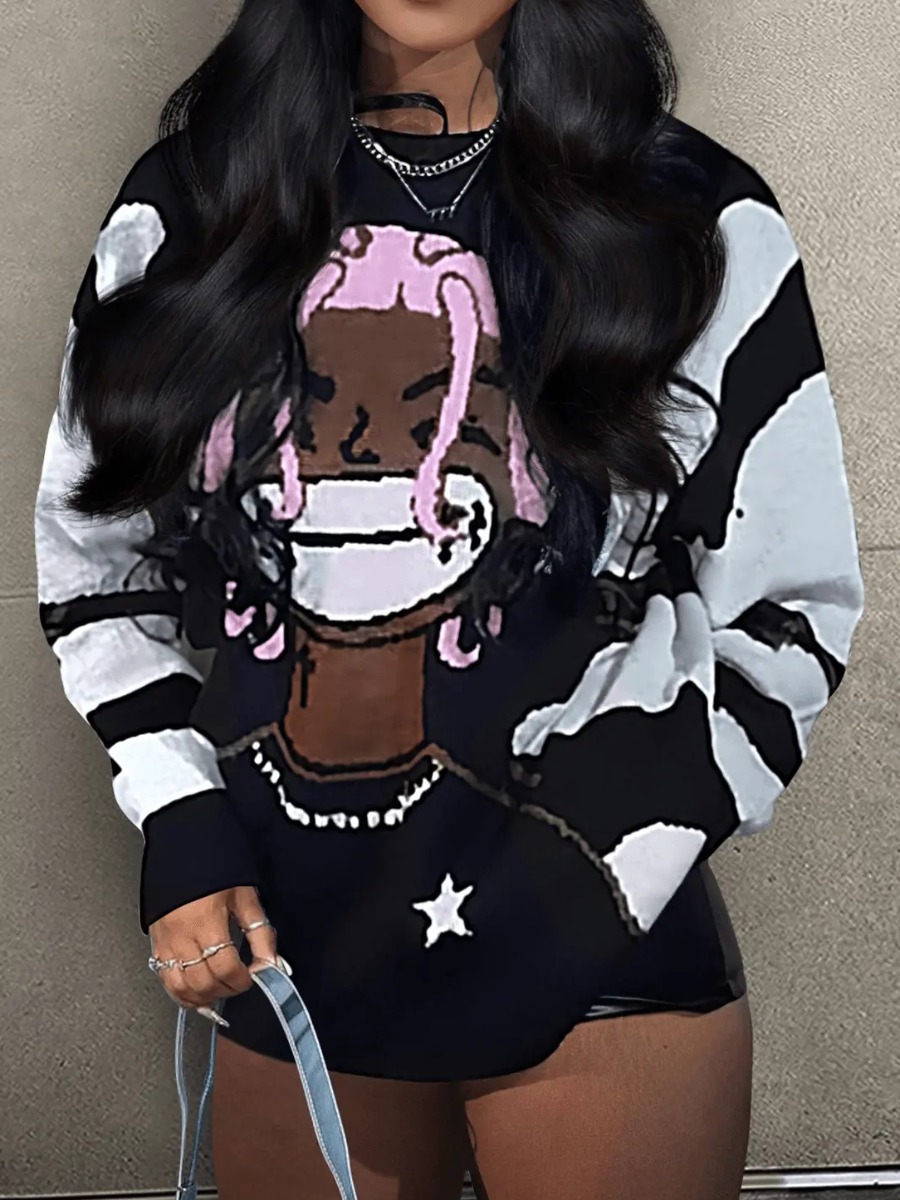 LW Plus Size Figure Print Patchwork Sweatshirt