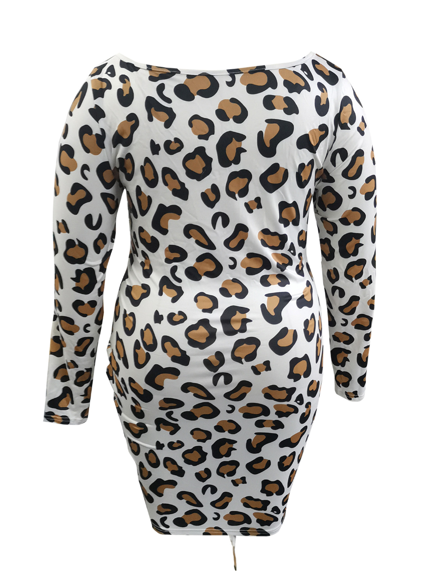 LW Plus Size Casual Off The Shoulder Leopard Print Mid Calf Dress 5X