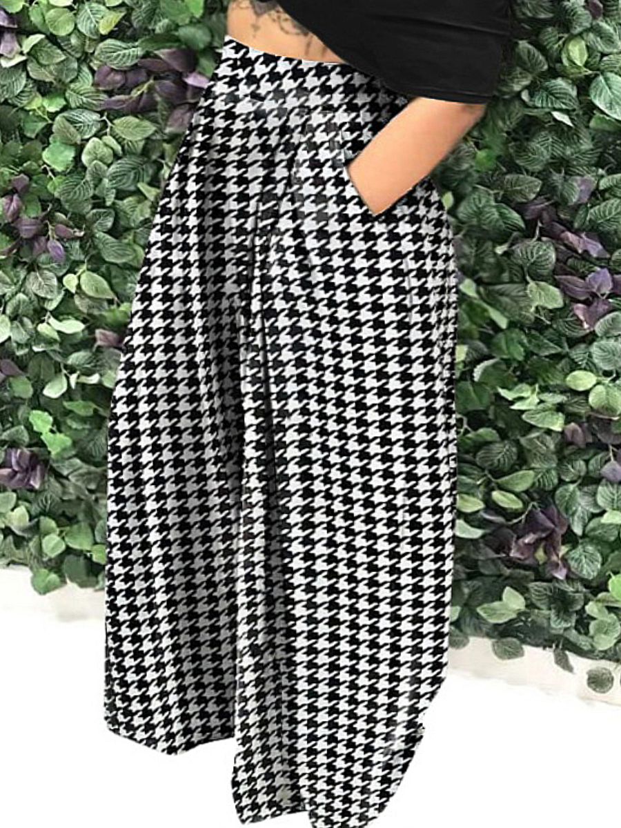LW Plus Size High Waist Houndstooth Wide Leg Pants