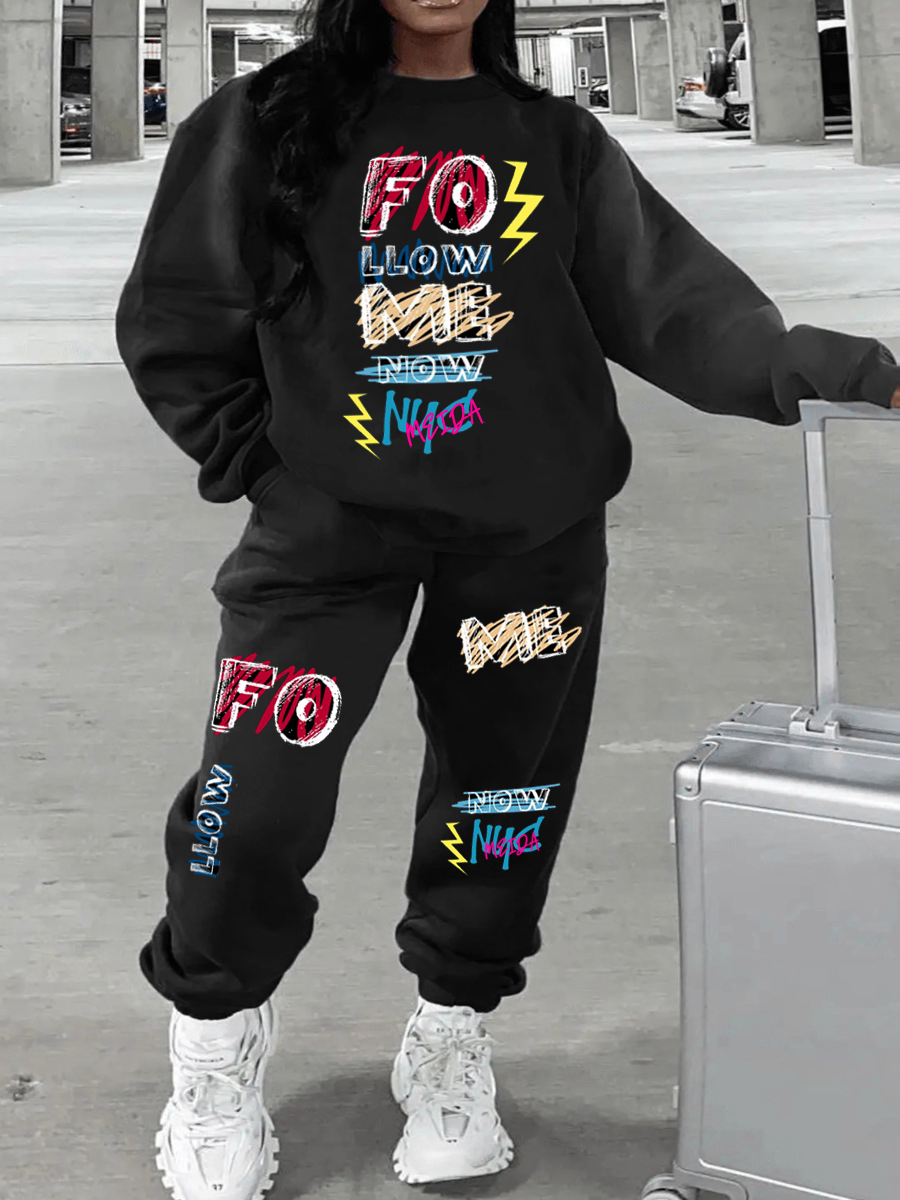 LW Letter Print Drawstring Pants Set