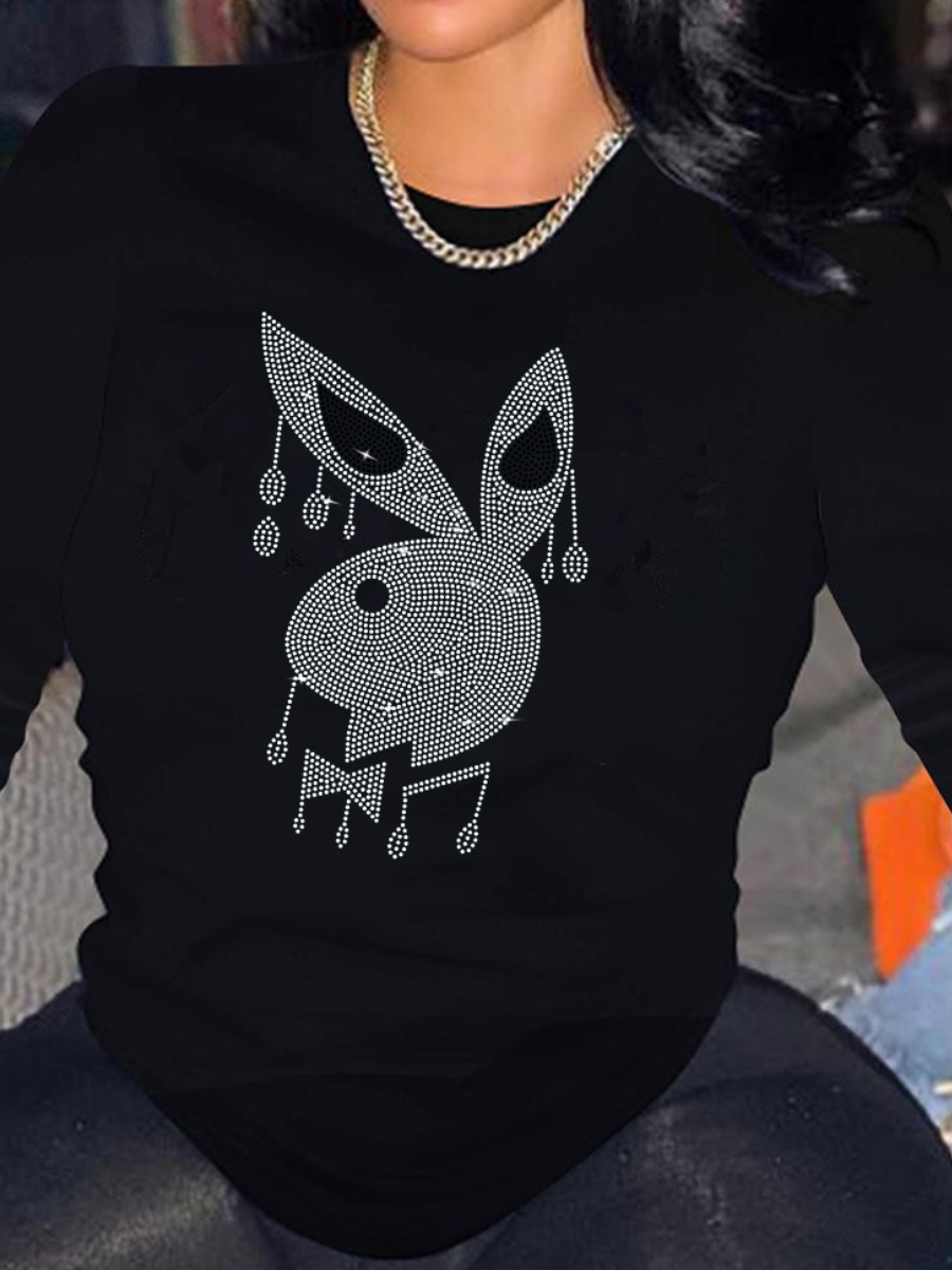 LW Plus Size Rhinestone Cartoon Decor T-shirt