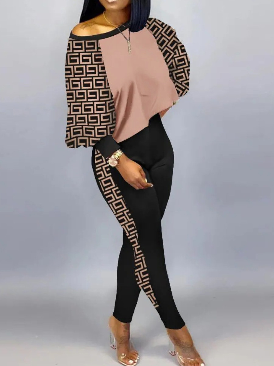 LW Crop Top Geometric Print Pants Set