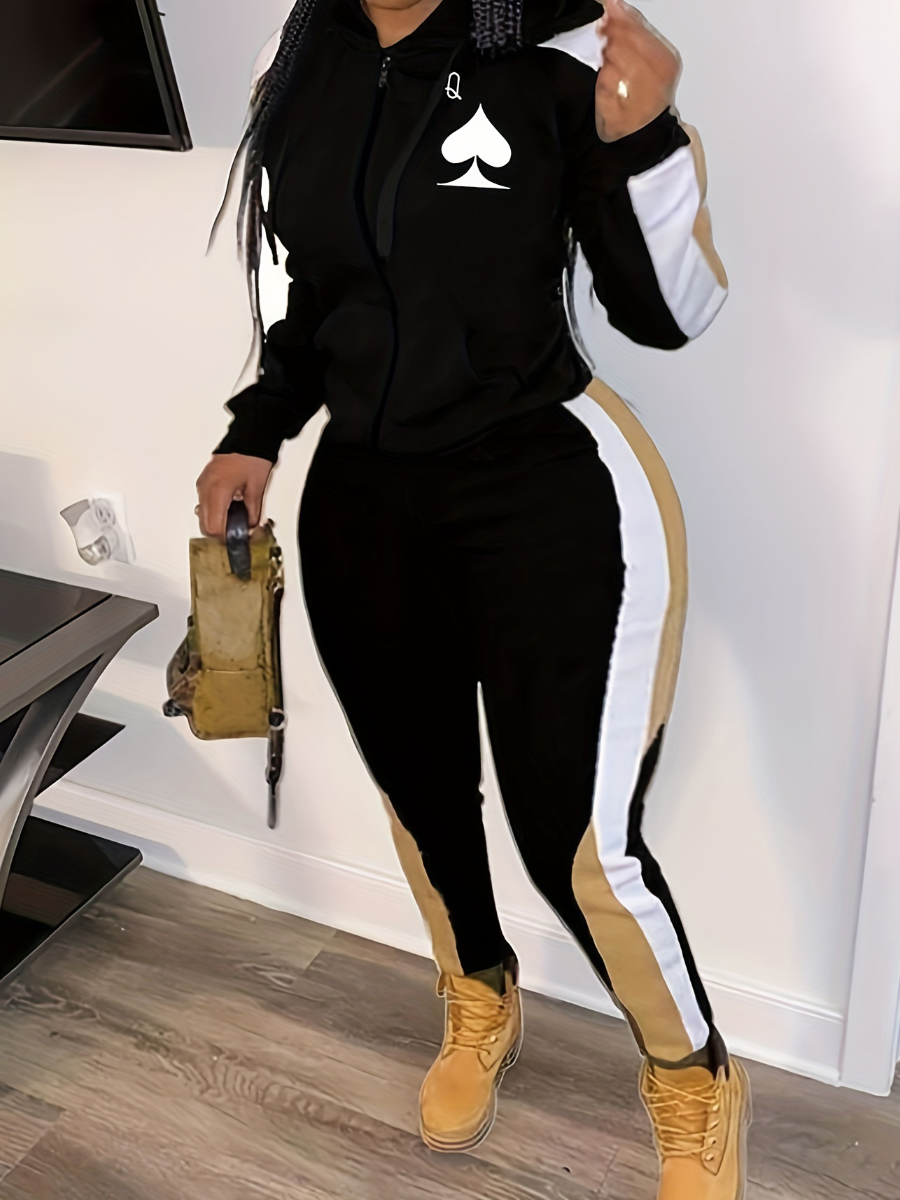 LW Plus Size Hooded Collar Striped Tracksuit Set