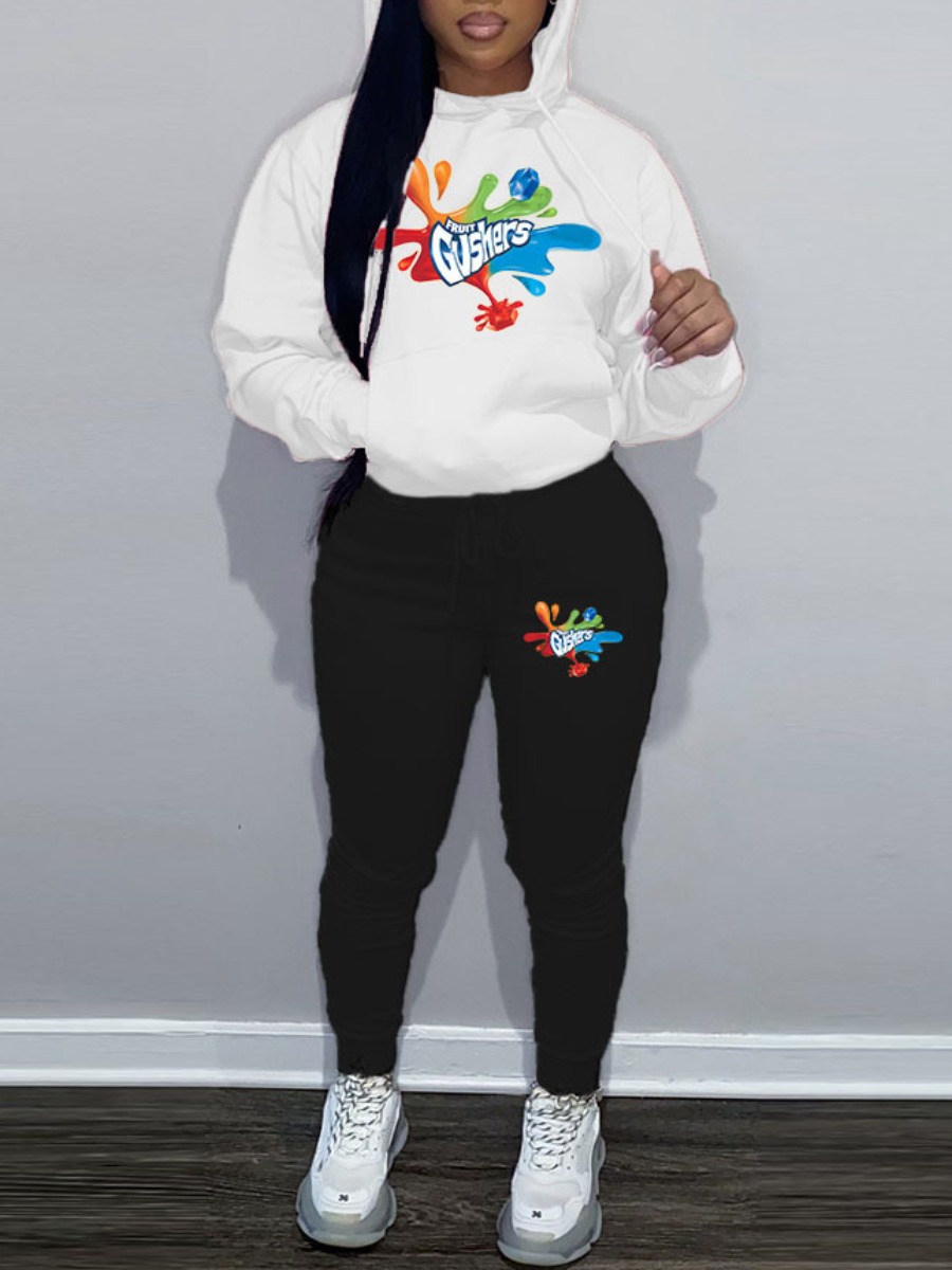 LW Plus Size Letter Print Kangaroo Pocket Tracksui