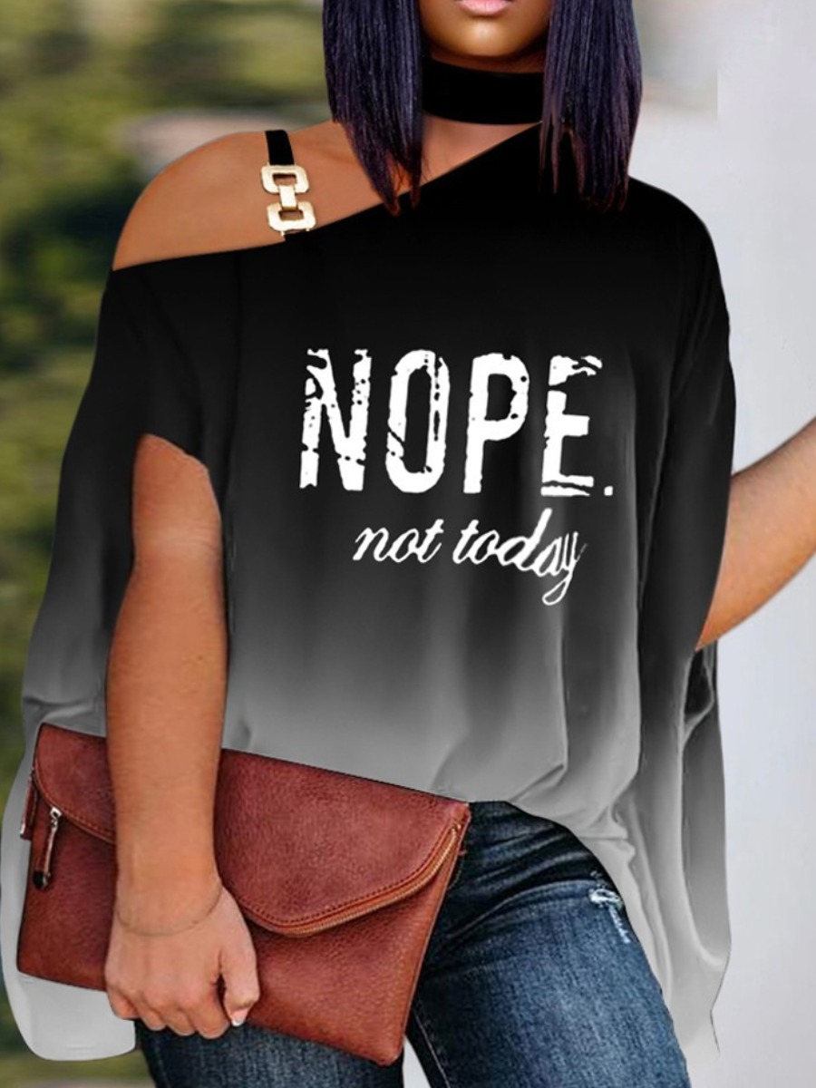 LW Plus Size Gradient Letter Print Chain Decor Cut Out T-shirt
