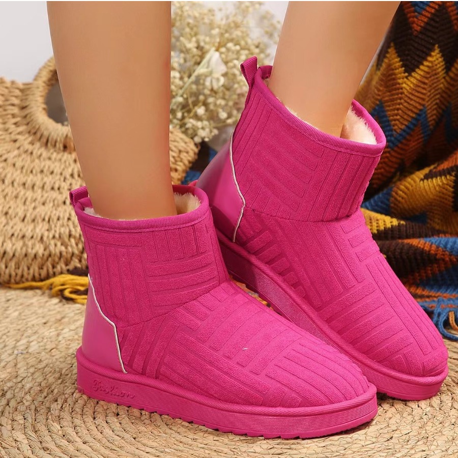 LovelyWholesale Round Toe Plush Booties Winter Nine Points Sleeve Casual Solid Color Spring Summer 2024