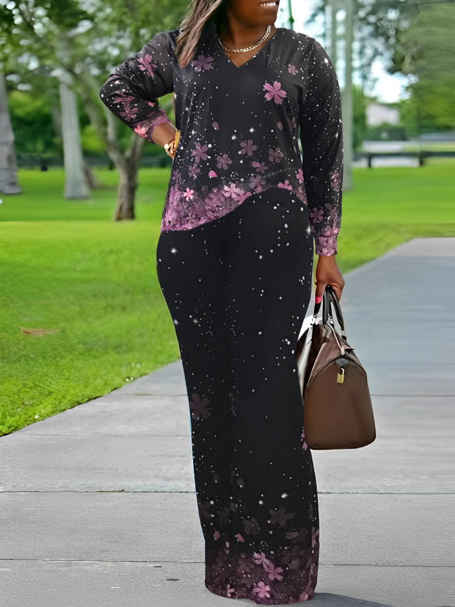 LW BASICS Plus Size Mixed Print Regular Two-piece Pants Set