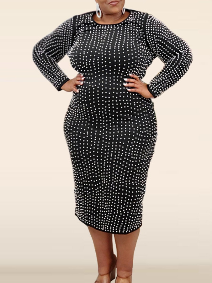 LW Plus Size Pearl Decor Slit Bodycon Dress 2X