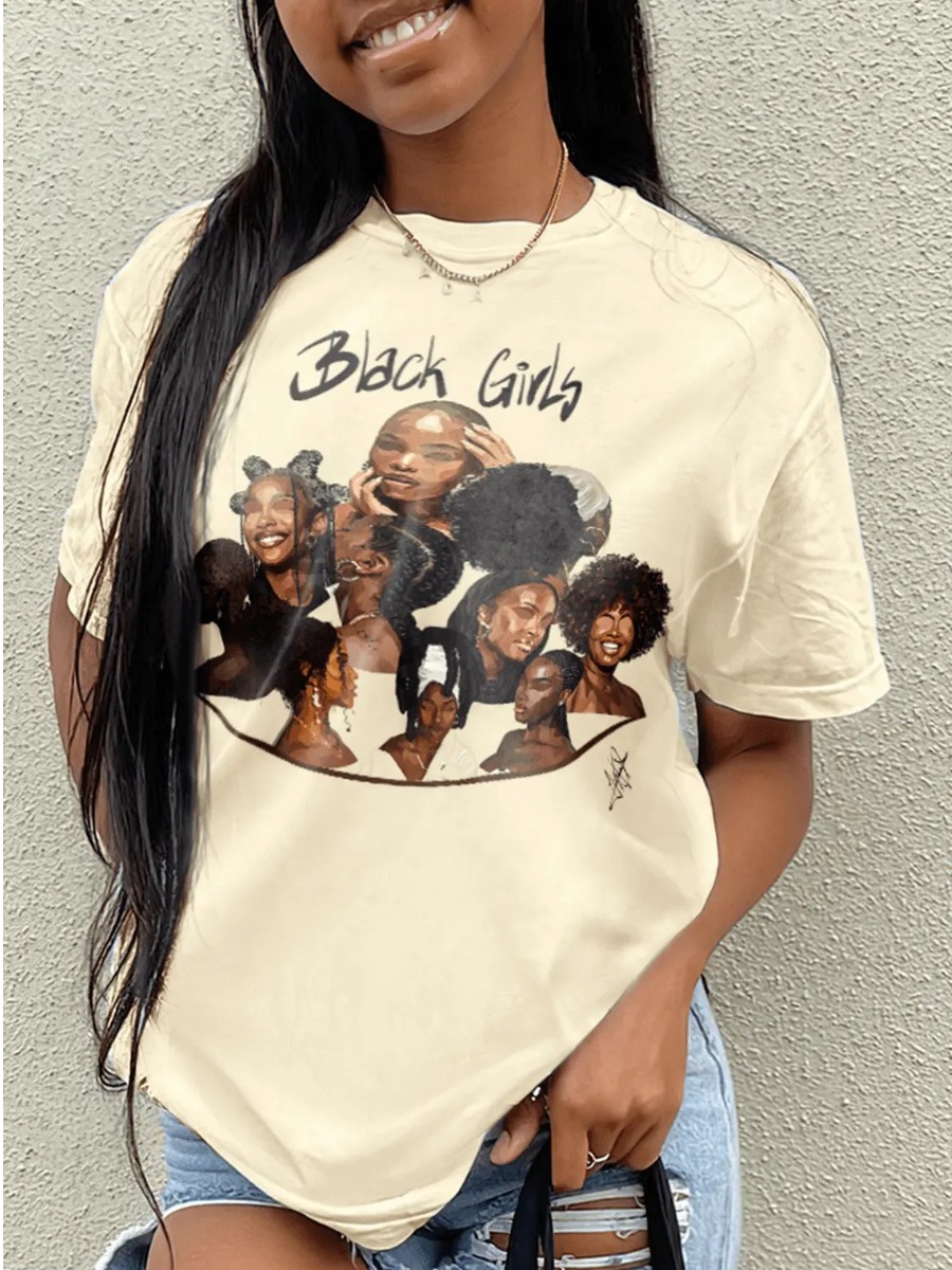 LovelyWholesale Figure Letter Print T-shirt Summer Short Sleeve Casual Pattern Round Neck Spring Summer 2024