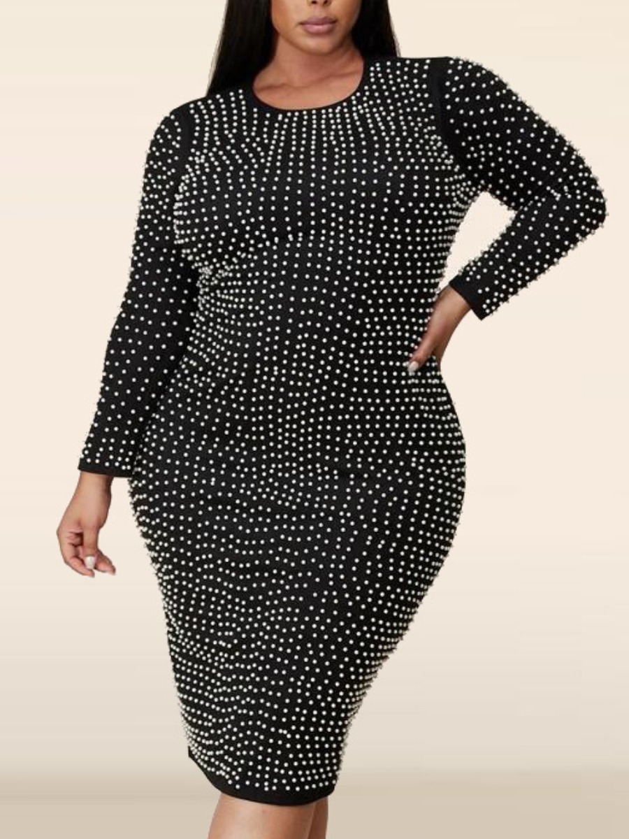 LW Plus Size Pearl Decor Slit Bodycon Dress 2X