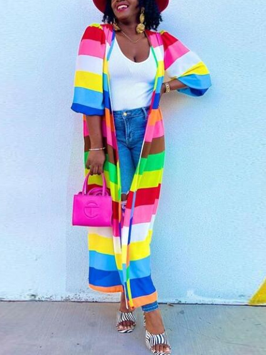 LW Plus Size Striped Patchwork Trench Coat