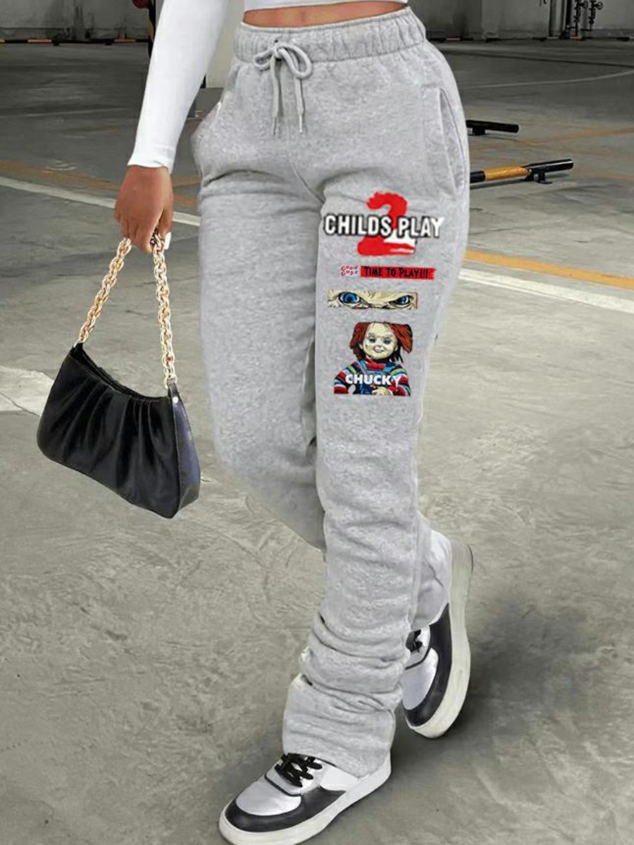 LW Plus Size High Waist Figure Letter Print Drawstring Sweatpants