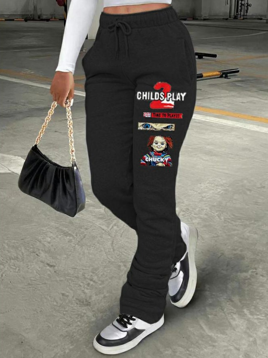 LW Figure Letter Print Drawstring Sweatpants
