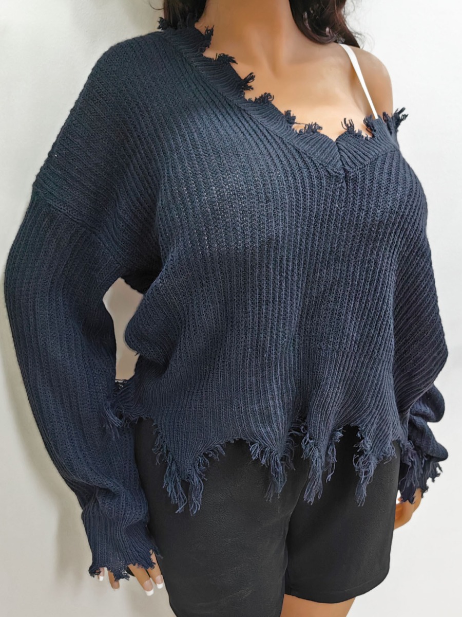 LW Plus Size Dropped Shoulder Raw Edge Sweater