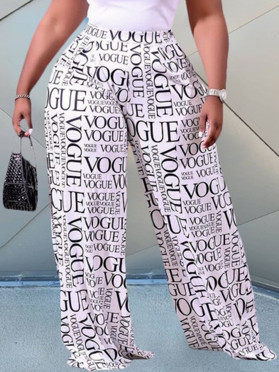 LW Plus Size High Waist Letter Print Wide Leg Pants