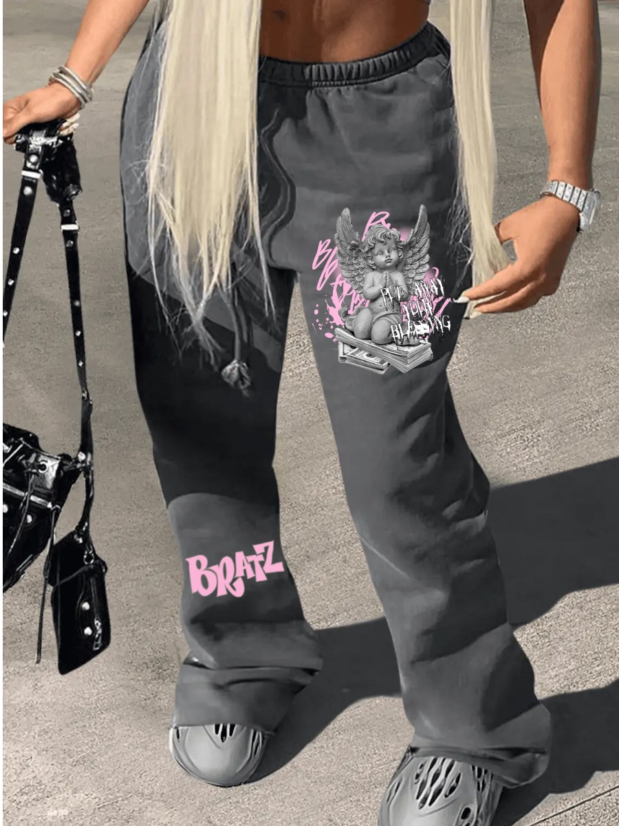 LW Plus Size Figure Money Letter Print Drawstring Sweatpants