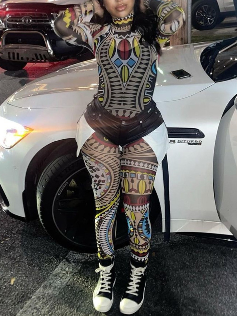 LW Geometric Print See Through Skinny Jumpsuit